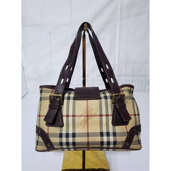 Authentic Burberry Vintage Haymarket Check PVC and Leather Buckle Shoulder Bag - Picture 4 of 16